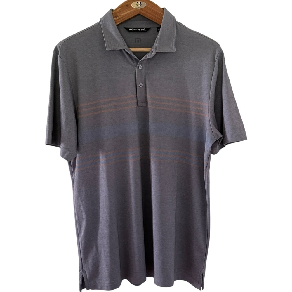 Travis Mathew Polo Shirt Men's LARGE Gray Grey Stripes